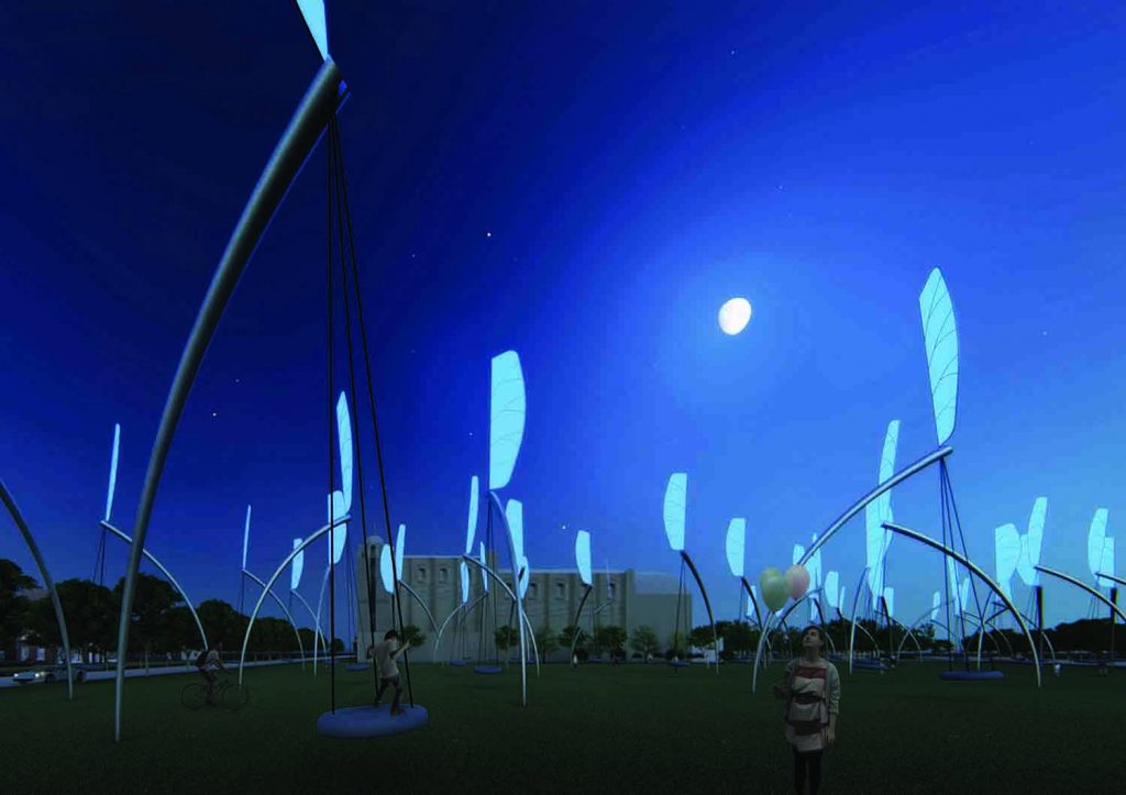 Swings, LAGI2018, solar power, thin film photovoltaic, kinectic energy, public art, St Kilda Triangle, City of Port Phillip, Melbourne, Victoria, Australia, LAGI design competition