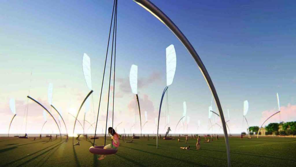 Swings, LAGI2018, solar power, thin film photovoltaic, kinectic energy, public art, St Kilda Triangle, City of Port Phillip, Melbourne, Victoria, Australia, LAGI design competition
