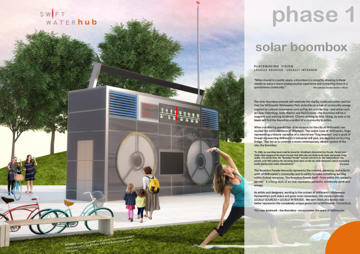 LAGI Willimantic, Solar Boombox, LAGI, Land Art Generator Initiative, Connecticut, Windham, Willimantic, Willimantic Whitewater Partnership, solar, energy-generating art, public art, design competition, solar art, Institute for Sustainable Energy ECSU, Connecticut DECD Office of the Arts