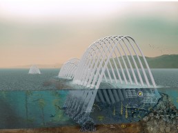 LAGI, Land Art Generator Initiative 2016, Santa Monica, land art, renewable art, energy-generating art, cetacea, wave energy converter, solar power, photovoltaics, wave energy, Windbelt, University of Oregon, Keegan Oneal, Sean Link, Caitlin Vanhauer, Colin Poranski