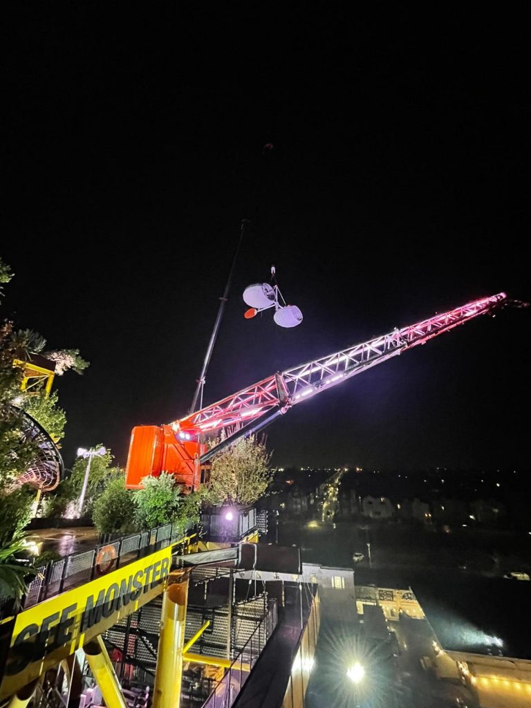 WindNest being hoisted by crane onto the SEE MONSTER platform