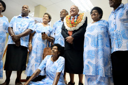Residents of Marou Village pose with the Deputy Prime Minister.