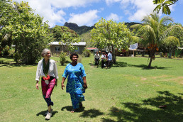 Elizabeth Monoian walking with Lai Kolinivalu, representative of the Fiji Ministry of Cooperatives, in Marou.