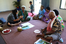 Young Kang gets feedback on his design, Ligavatuvuce, during a workshop in Marou Village.
