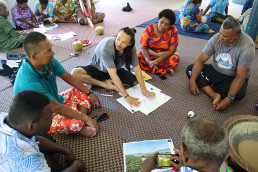 Young Kang gets feedback on his design, Ligavatuvuce, during a workshop in Marou Village.