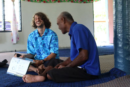 Alberto Roncelli gets feedback on his design, The O, during a workshop in Marou Village.