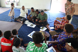 Alberto Roncelli gets feedback on his design, The O, during a workshop in Marou Village.