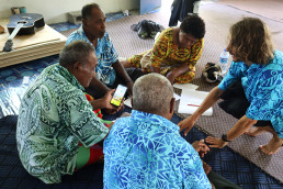 Alberto Roncelli gets feedback on his design, The O, during a workshop in Marou Village.