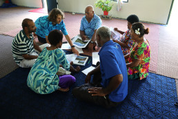 Alberto Roncelli gets feedback on his design, The O, during a workshop in Marou Village.