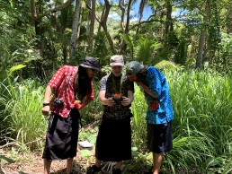 Young Kang, Robert Ferry, and Alberto Roncelli watch as the drone flies over the design site. Thanks Young for helping us find the drone when we lost sight of it!