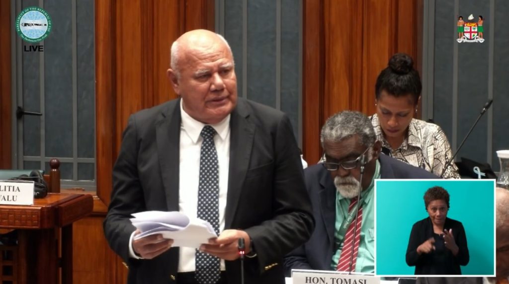 Fiji's Deputy Prime Minister and Minister for Tourism, Hon. Viliame Gavoka delivers an address to Fiji's Parliament on the LAGI 2025 Fiji design competition.