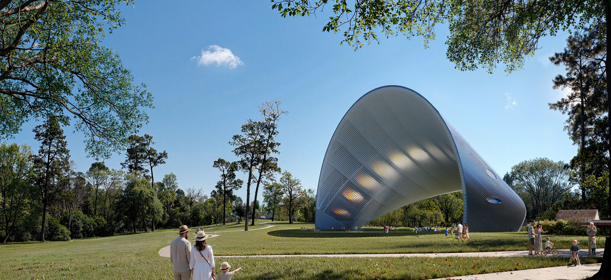 260105_Outside-web The Arch keeps track of the sun as it moves across the sky, engaging visitors with a magical light display within a comfortably shaded outdoor space.