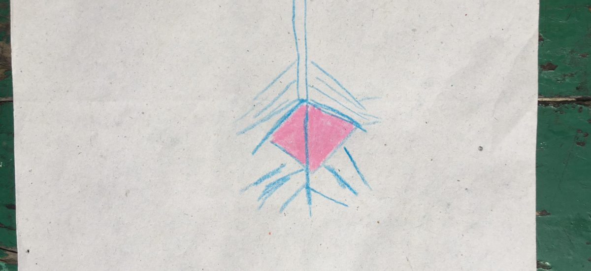 Atasa Solar Colored pencil sketch in pink and blue with organic Maasai patterns.