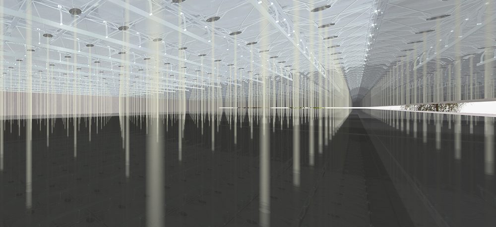 Ibn Al Haytham Pavilion Designed in 2009 by Elizabeth Monoian & Robert Ferry as a precedent idea to inspire participating design teams as they began the process of responding to the LAGI 2010 design brief, the very first open call ideas competition for large-scale works of public art that also serve as energy-generation infrastructure for cities. More information about the design is below. Above: a visitor experiences the ever-changing display in the camera obscura room. The horizontal location of the beams is used as a solar calendar. Download the PDF design boards. View of the inside of the concentrated photovoltaic light beam field.