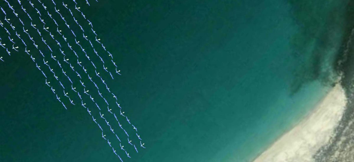 Khorfakkan Necklace Designed in 2009 by Elizabeth Monoian & Robert Ferry as a precedent idea to inspire participating design teams as they began the process of responding to the LAGI 2010 design brief, the very first open call ideas competition for large-scale works of public art that also serve as energy-generation infrastructure for cities. Seven years later, teams participating in the LAGI 2016 competition for Santa Monica were able to take the idea of using point absorber wave energy buoys as media art installation to another level! View from above.