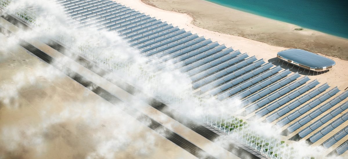 LAGI2010-rachael_pengilley3 Clouds of steam wafting over a roadway next to rows of mirror troughs along the coast.