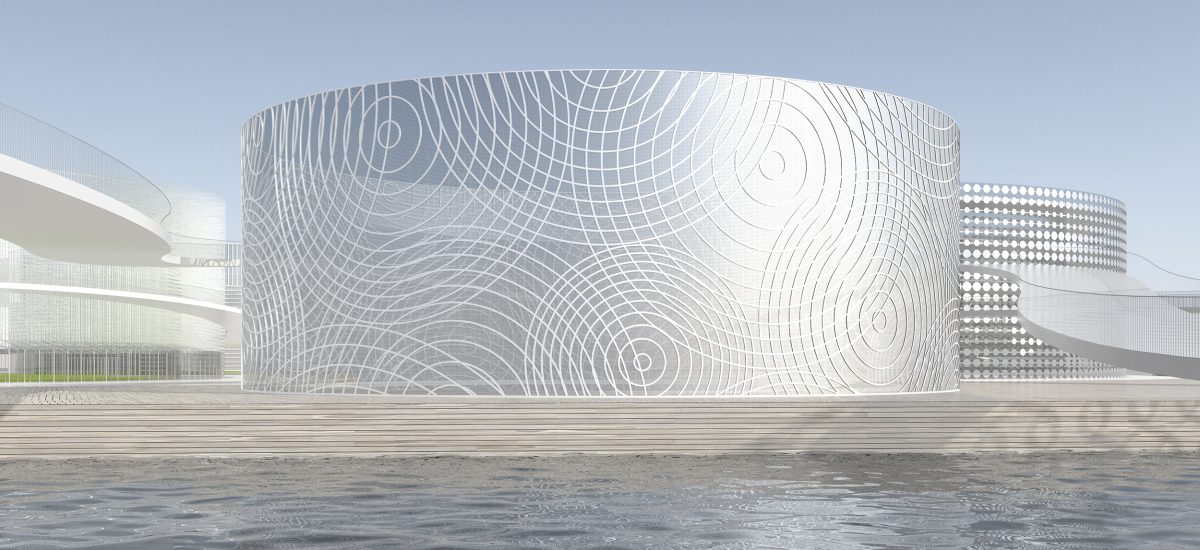 Large public artwork that shines while producing energy.