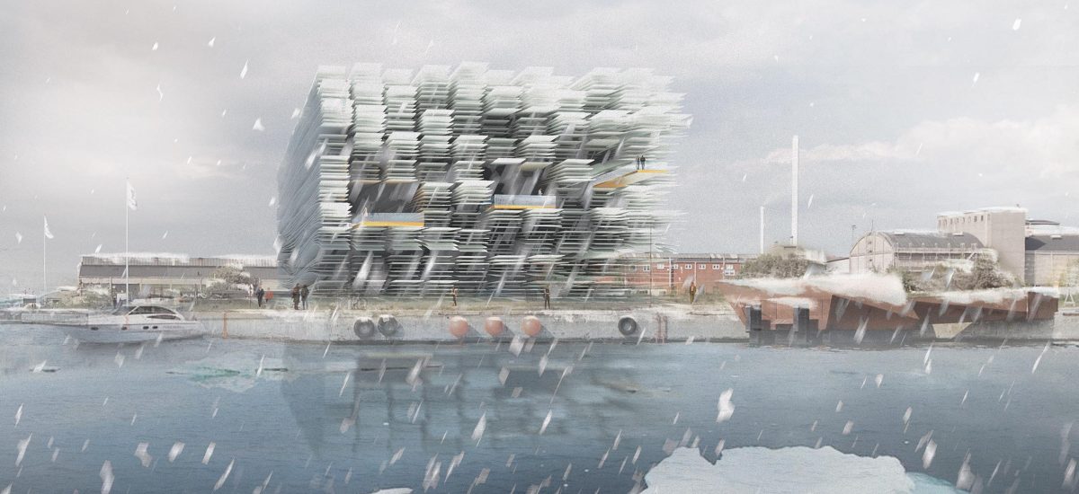 Onshore Power is at once a generator, a recharger for boats, a dock, and a destination. It is made up of layers of flexible plates aligned to the course of the wind, with walkways and lookout points traced through its interior.