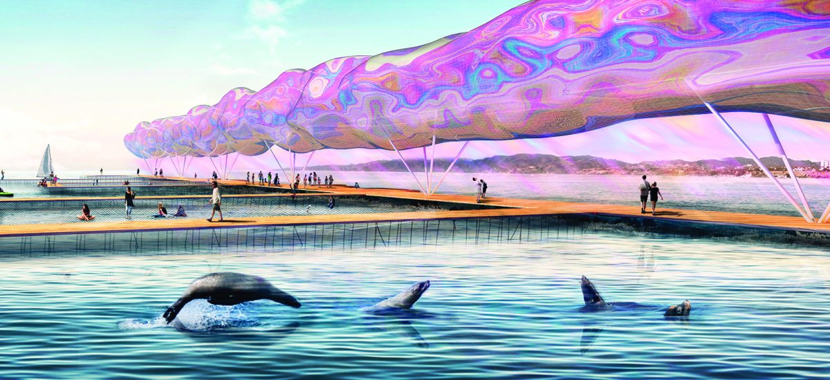 Aurora, a submission to the Land Art Generator Initiative 2016 competition for Santa Monica Aurora gifts visitors a dreamlike and immersive experience of walking surrounded in a cloud with just the noise of the waves and the wind. The artworks makes palpable the ineffable, reachable the limitless, and measurable the invisible. It is a rich public space where multiple social and cultural activities can take place.