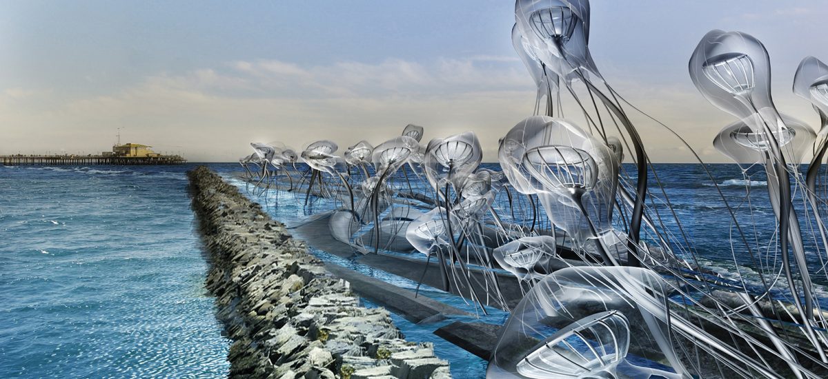 Cnidaria Halitus, LAGI 2016 Cnidaria Halitus is an otherworldly installation on the Santa Monica breakwater.