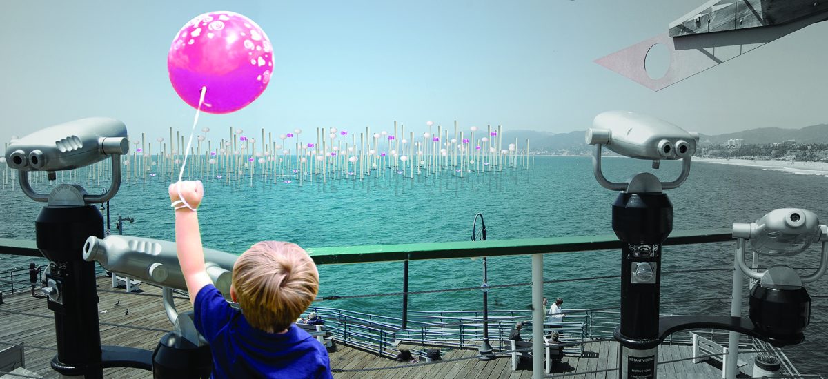 Flowerpops Flowerpops integrates a new technology park with the spectacular character of its ocean setting. The famous funfair skyline on Santa Monica Bay is extended toward the horizon line near the breakwater.