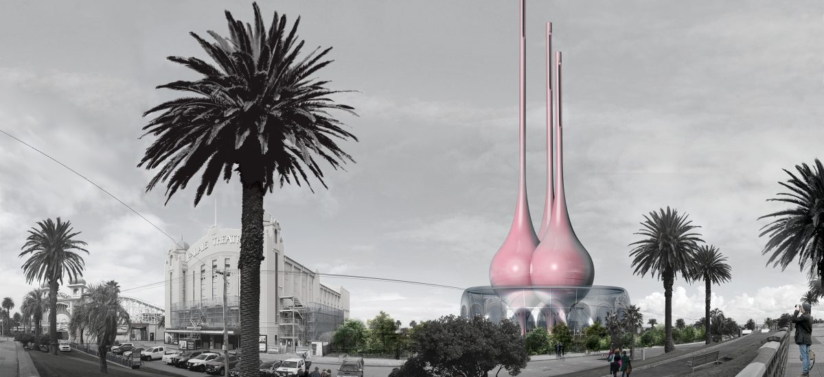 Breathing Totems, a submission to LAGI 2018 Melbourne During the day, radiant sun is shaded by a protective ethylene tetrafluoroethylene (ETFE) membrane. The reflected sun heats three large metallic spheres, the surface of which quickly heats the air inside.