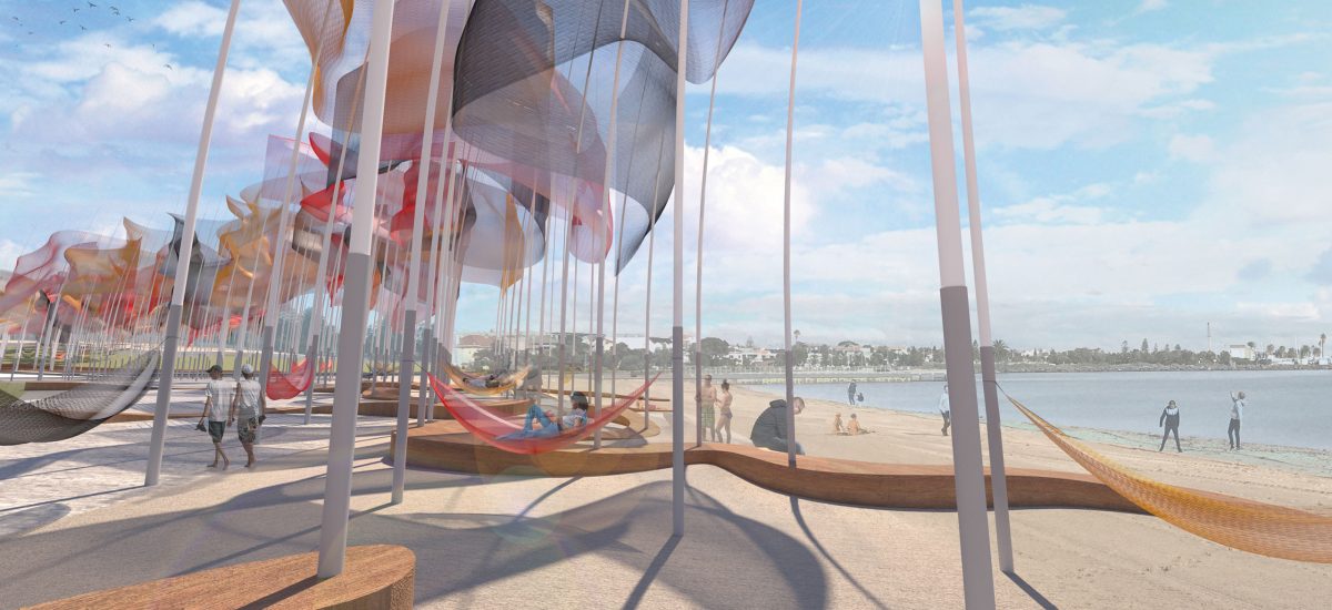 Dreamtime At night, the interactive light elements provide a transformation from body to spirit—a visual phenomenon that brings about a sensation of serenity. Charged by wind energy, the stalks are illuminated by touch.