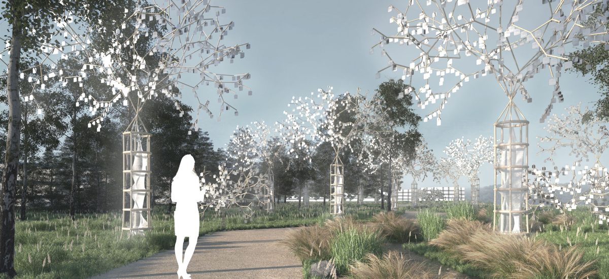 BAU(M): The Fractal Tree is made from sustainable materials, including natural bamboo and recycled metal assembled in the form of a fractal truss to minimize material use and maximize structural integrity. Rather than competing with nature, the design learns from, supports, and blends with nature, while enhancing the range of ecosystem services that nature can provide.