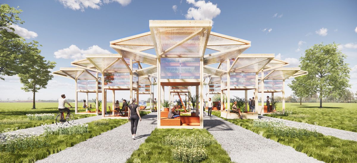 Bloom is a power generating, adaptable art installation that is inspired by nastic movements in plants — the opening and closing of blossoms and leaves in response to stimuli, such as sunlight. Similar to the petals of flowers, Bloom adapts and transforms itself according to daylight, the seasons, and natural cycles.