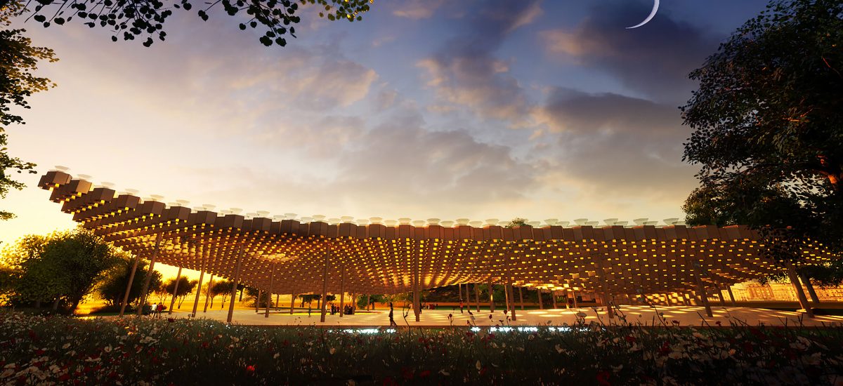 Incorporating light as a sculptural and experiential element, the artwork is a modular system of energy generation that is quickly assembled in a variety of forms made from sustainable materials.