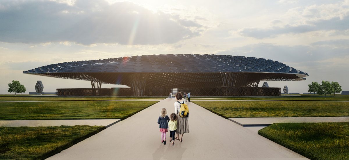 The Flourishing Nest is designed as an aerodynamic shell, allowing cool air to flow unobstructed into the city. Some of the wind is harnessed with artful vertical axis wind turbine towers that define walking path junctures around the periphery of the installation and provide opportunities for park-goers to look out over the landscape from within the spinning frame.